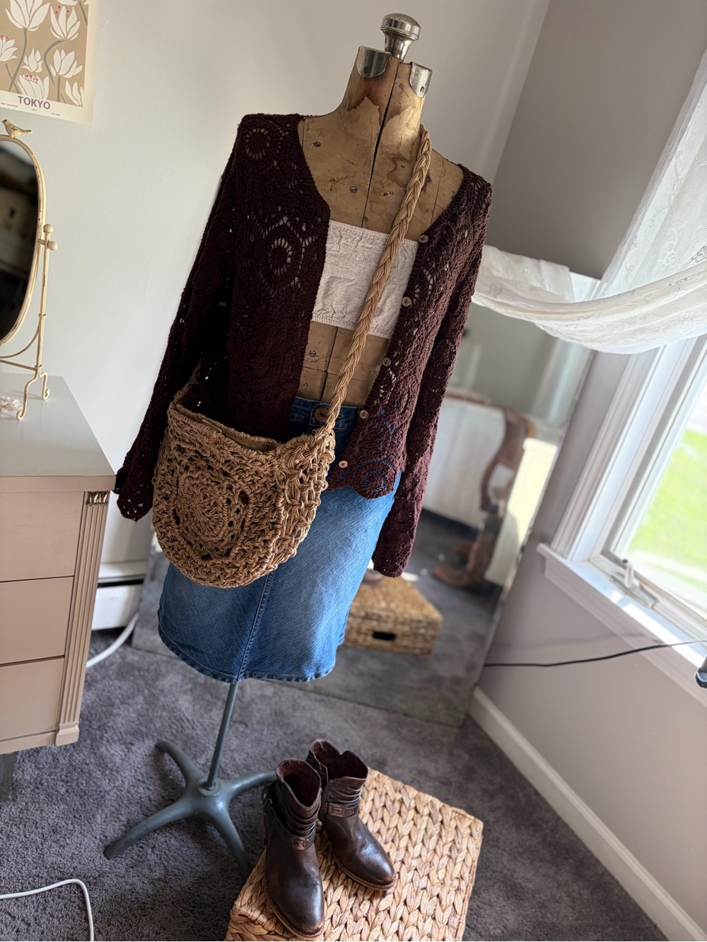 Rebellion Cropped Crochet Open Knit Cardigan